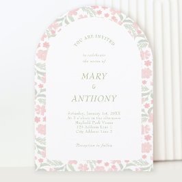 ピンクウォーターカラーフローラ結婚式招待状 招待状