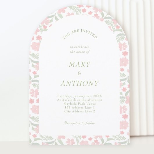 ピンクウォーターカラーフローラ結婚式招待状 招待状