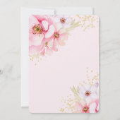 ピンクウォーターカラーフローラ金ゴールドグリッターブライダルシャワー 招待状 (裏面)