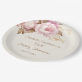 ピンクウォーターカラーフローラ75誕生日 ペーパープレート (アングル)