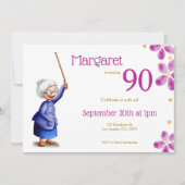ピンクウォーターカラーフローラ90誕生日祖母 招待状 (正面)