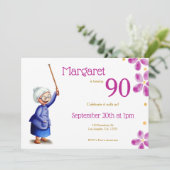 ピンクウォーターカラーフローラ90誕生日祖母 招待状 (スタンド正面)
