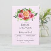ピンクウォーターカラーフローラ&ドットブライダルシャワー招待状 (スタンド正面)