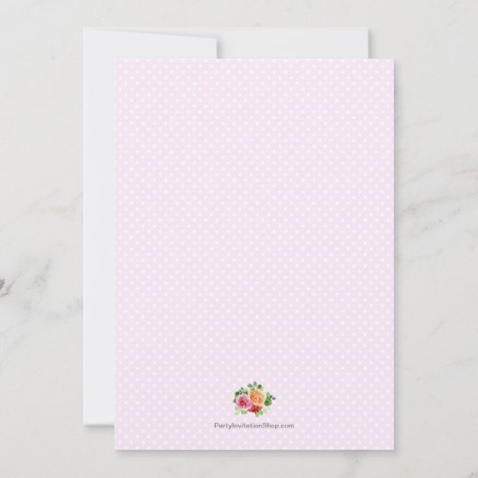 ピンクウォーターカラーフローラ&ドットブライダルシャワー招待状 (裏面)