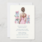 ピンクウォーターカラーブライダルシャワーウェディングシャワー 招待状 (正面)