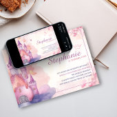 ピンクウォーターカラープリンセスキャッスルバースデーパーティー 招待状