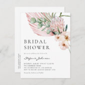 ピンクウォーターカラープロテアトロピカルブライダルシャワー インビテーションポストカード (正面/裏面)