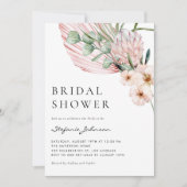 ピンクウォーターカラープロテアトロピカルブライダルシャワー 招待状 (正面)