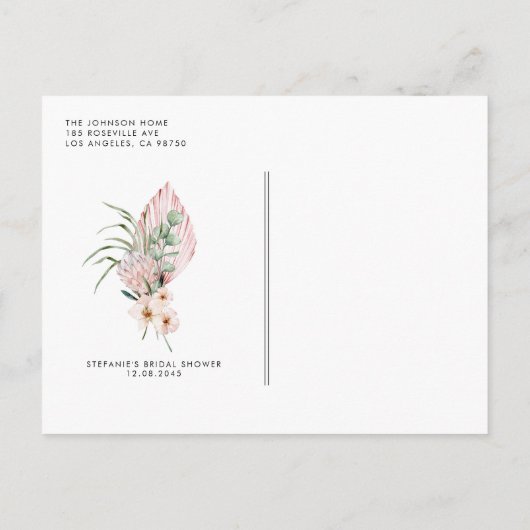 ピンクウォーターカラープロテアトロピカルベビー散布 インビテーションポストカード (裏面)