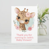 ピンクウォーターカラーベビーキリンサンキューカード サンキューカード (スタンド正面)