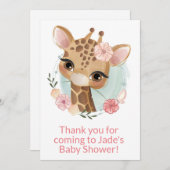 ピンクウォーターカラーベビーキリンサンキューカード サンキューカード (正面/裏面)