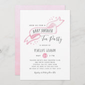 ピンクウォーターカラーベビーシャワーティーパーティの招待状 招待状 (正面/裏面)