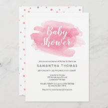 ピンクウォーターカラーベビーシャワー招待状