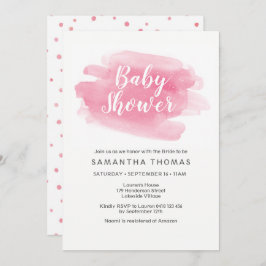 ピンクウォーターカラーベビーシャワー招待状 招待状