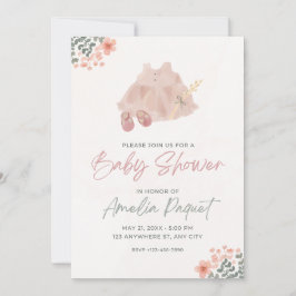 ピンクウォーターカラーベビーシャワー招待状 招待状