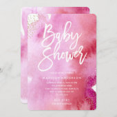 ピンクウォーターカラーベビーシャワー招待状 招待状 (正面/裏面)