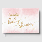 ピンクウォーターカラーベビーシャワー金ゴールドグリッタースクリプト ゲストブック (正面)