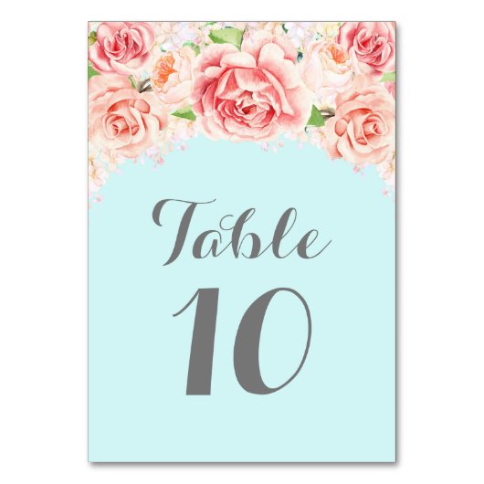 ピンクウォーターカラーベビーブルーテーブル番号カード テーブルナンバー (正面)