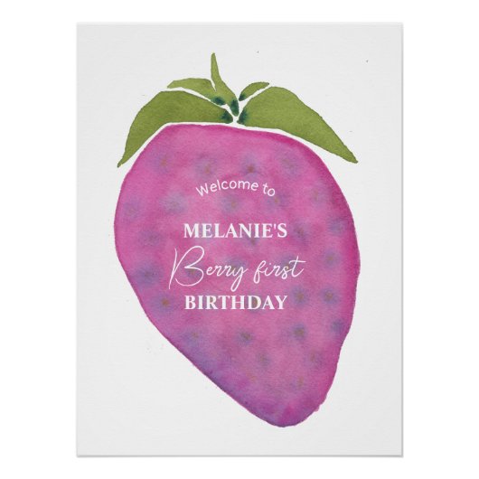 ピンクウォーターカラーベリーファースト誕生日へようこそ ポスター (正面)