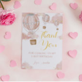 ピンクウォーターカラーホットエアバルーンガール誕生日 サンキューカード