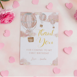 ピンクウォーターカラーホットエアバルーンガール誕生日 サンキューカード