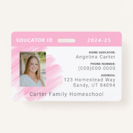 ピンクウォーターカラーホームスクールエデュケーターIDバッジ バッジ