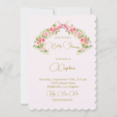 ピンクウォーターカラーボウフローラリージェンシーベビーシャワー 招待状 (正面)