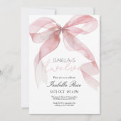 ピンクウォーターカラーボウ誕生日招待状 サンキューカード (正面)