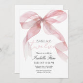 ピンクウォーターカラーボウ誕生日招待状 サンキューカード (正面/裏面)