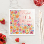 ピンクウォーターカラーボタニカルパーソナライズされた誕生日 スタンダードランチョンナプキン (インサイチュ)