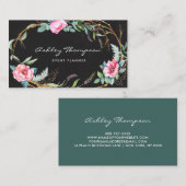 ピンクウォーターカラーボヘミアフローラリースシャルボード 名刺 (正面/裏面)