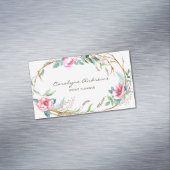 ピンクウォーターカラーボヘミアンフローラリース マグネット名刺 (インサイチュ)
