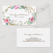 ピンクウォーターカラーボヘミアンフローラリース 名刺 (正面/裏面)