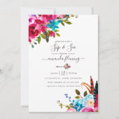 ピンクウォーターカラーボホシックフローラクインセアニラ 招待状 (正面)