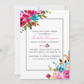 ピンクウォーターカラーボホシックフローラベビーシャワー 招待状 (正面)