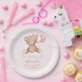 ピンクウォーターカラーボホテディベアーガールベビーシャワー ペーパープレート (パーティー)