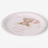 ピンクウォーターカラーボホテディベアーガールベビーシャワー ペーパープレート (アングル)