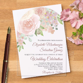 ピンクウォーターカラーボホバラエレガントアーチ結婚ーズ アクリル招待状