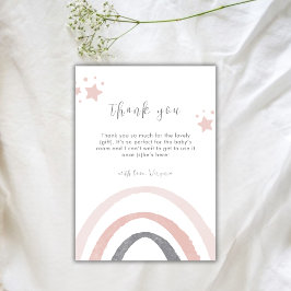 ピンクウォーターカラーボホレインボーベビーシャワー サンキューカード