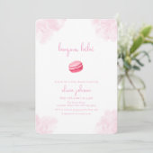 ピンクウォーターカラーボンジュールベベマカロンベビーシャワー 招待状 (スタンド正面)