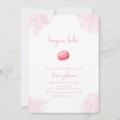 ピンクウォーターカラーボンジュールベベマカロンベビーシャワー 招待状 (正面)