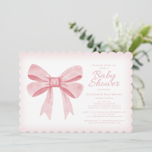 ピンクウォーターカラーボーガールベビーエレガントシャワー赤面 招待状 (スタンド正面)