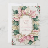 ピンクウォーターカラーポインセチアhollyクリスマスパーティー 招待状 (正面)