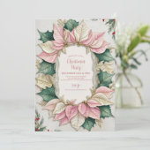 ピンクウォーターカラーポインセチアhollyクリスマスパーティー 招待状 (スタンド正面)