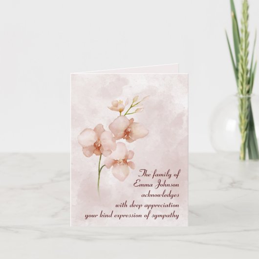 ピンクウォーターカラーポシー悔やみや弔慰ありがとう カード (正面)