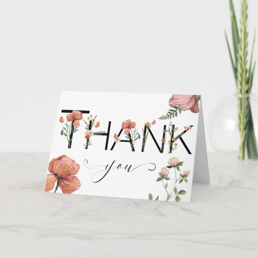 ピンクウォーターカラーポピーありがとう カード (正面)