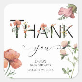 ピンクウォーターカラーポピーありがとう スクエアシール (正面)