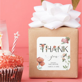 ピンクウォーターカラーポピーありがとう スクエアシール