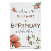 ピンクウォーターカラーポピー誕生日パーティーへようこそ ポスター (正面)