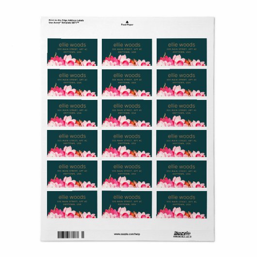 ピンクウォーターカラーマグノリアフローラティール（緑がかった色）アドレス ラベル (フルシート)